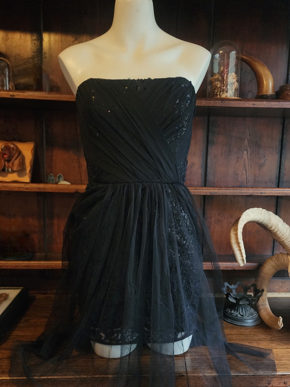 Strapless Black Tulle Party Dress